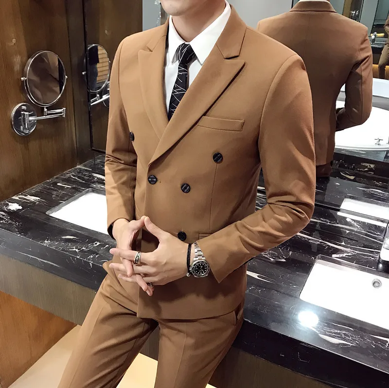 

Men's Formal Dress suits Mens Fashion Soild Double Breasted Business Casual Silm wedding 3 piece suit Blazer With Pants Vest