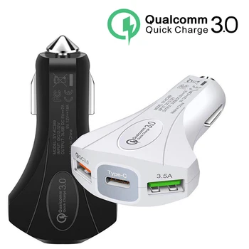 

Dual USB Car charger adapter with type-c QC3.0 Fast charging 12-24V Powerful Cigarette Lighter Compatible for Samsung Tablet