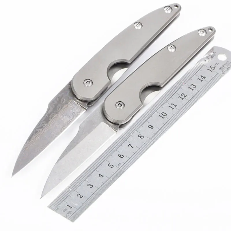 

58-60HRC key chain knife D2 Stone wash or Damascus blade Titanium alloy handle Mini pocket folding knife EDC camp utility tool