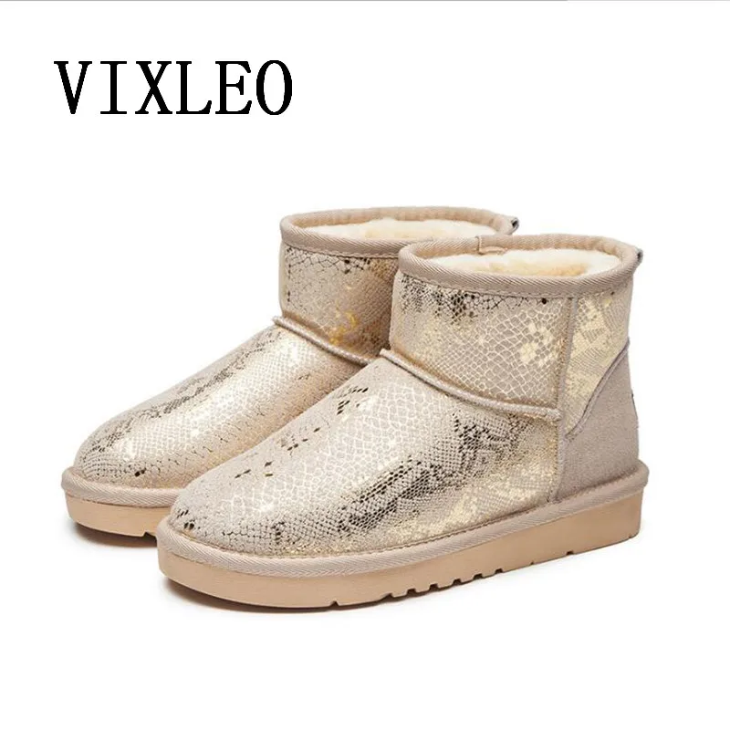 

VIXLEO Free Shipping Hot Sale Women Snow Boots 100% Genuine Cowhide Leather Ankle Boots Warm Winter Boots Woman Shoes