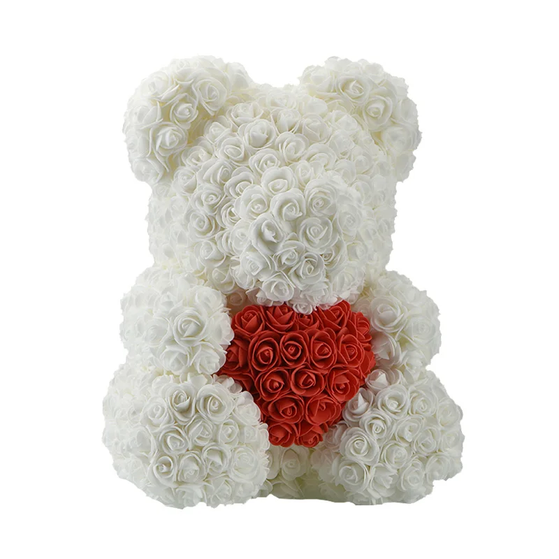 Большой изготовленный на заказ плюшевый медведь Роза 40 см с коробкой роскошный 3D медведь розы цветок Рождественский подарок Прямая поставка - Цвет: 40cm white red