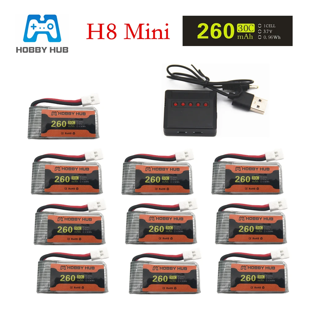 Батарея для H8 Mini 3,7 в 260 мАч Lipo батарея с 5iв1 зарядное устройство для Eachine H8 Для H8 RC Квадрокоптер Дрон часть H8Mini - Цвет: 10pcs 5in1