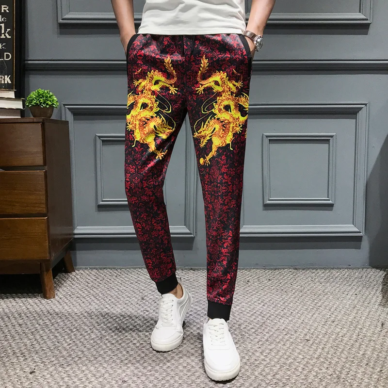 

Loldeal Men High Quality Joggers Pants Casual Harem Pants Design Dragon Printing Casual Hip Hop Trousers