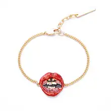 Women’s Lips Charm Bracelets & Bangles 2017 Gold Enamel Red Glitter Crystal Bracelets Hallowmas Jewelry