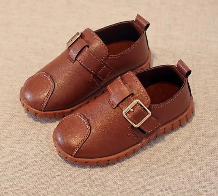 Hitomagic для маленьких мальчиков Обувь кожаная для девочек для Обувь для мальчиков и девочек Демисезонный Дети Девочка Обувь брендовые черные Повседневное спортивные - Цвет: Brown