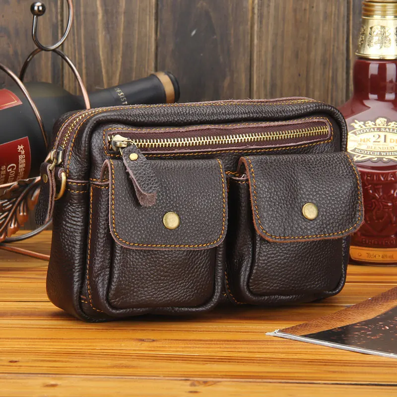 

100% Guarantee First Layer of Genuine leather men bag Soft leather shoulder crossbody bag Waist pack Casual men messenger bags