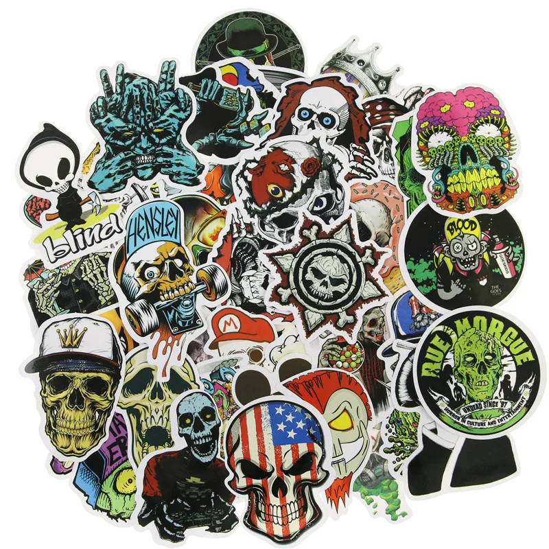 

50Pcs Mixed Horror Skeleton Sticker Graffiti Dark Cool Stickers for DIY Luggage Laptop Skateboard Fridge Bicycle Phone Stickers