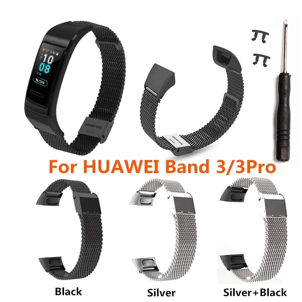 

Wrist Strap Bracelet for Huawei Band 3/3 Pro Smart Watch Stainless Steel Metal Replacement Band Sports Luxury Women Men 19Jun21