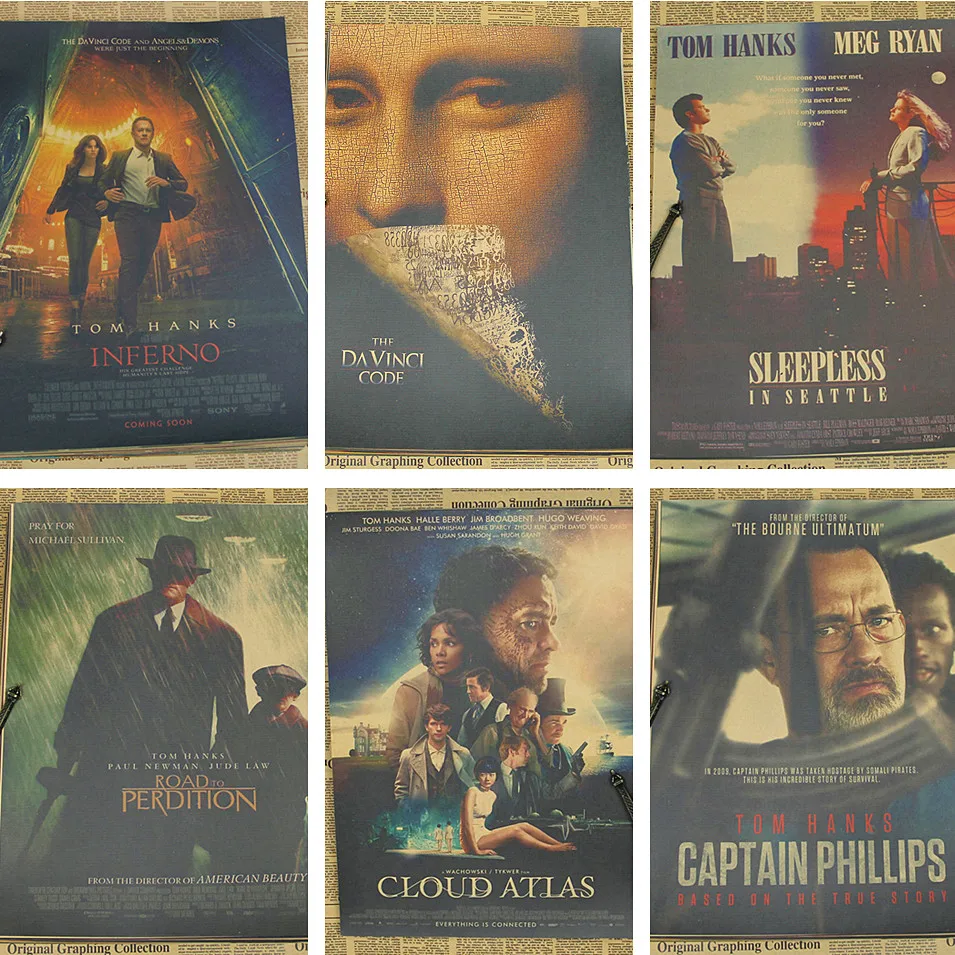 

Tom Hanks Movie Poster Da Vinci Code / Angels&Demons / Sleepless in Seattle /Cloud Atlas/Strickers