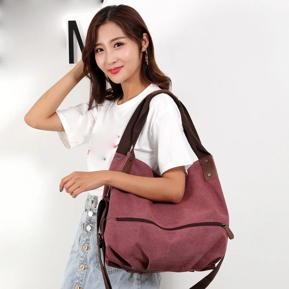 

OCARDIAN Bag Women's Canvas Handbag Casual Tote Bucket Shoulder Bag Trendy Pure Color Vintage Shopping dropship apr5