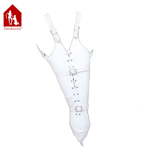 Davidsource Black Leather Arms Restraints Bag(Lace up Style) With Lockable Adjustable Belt Hands