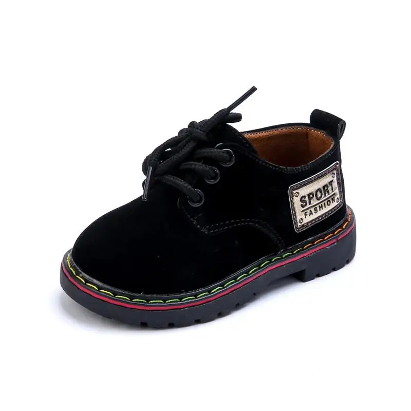 JUSTSL детская повседневная обувь Британский стиль удобные модные кроссовки для мальчиков и девочек уличная детская кожаная обувь - Цвет: Черный