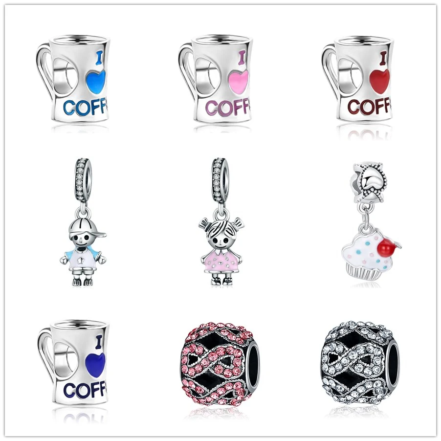 

Infinite Shine boy girl coffee pendant fit Original Pandora charms silver bead Bracelet bangle jewelry for women man making