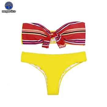 

hot bikini 2019 brazilian mujer Red Stripe swim wear women 2 pieces set sexy strapless maillot de bain deux piece femme 2019