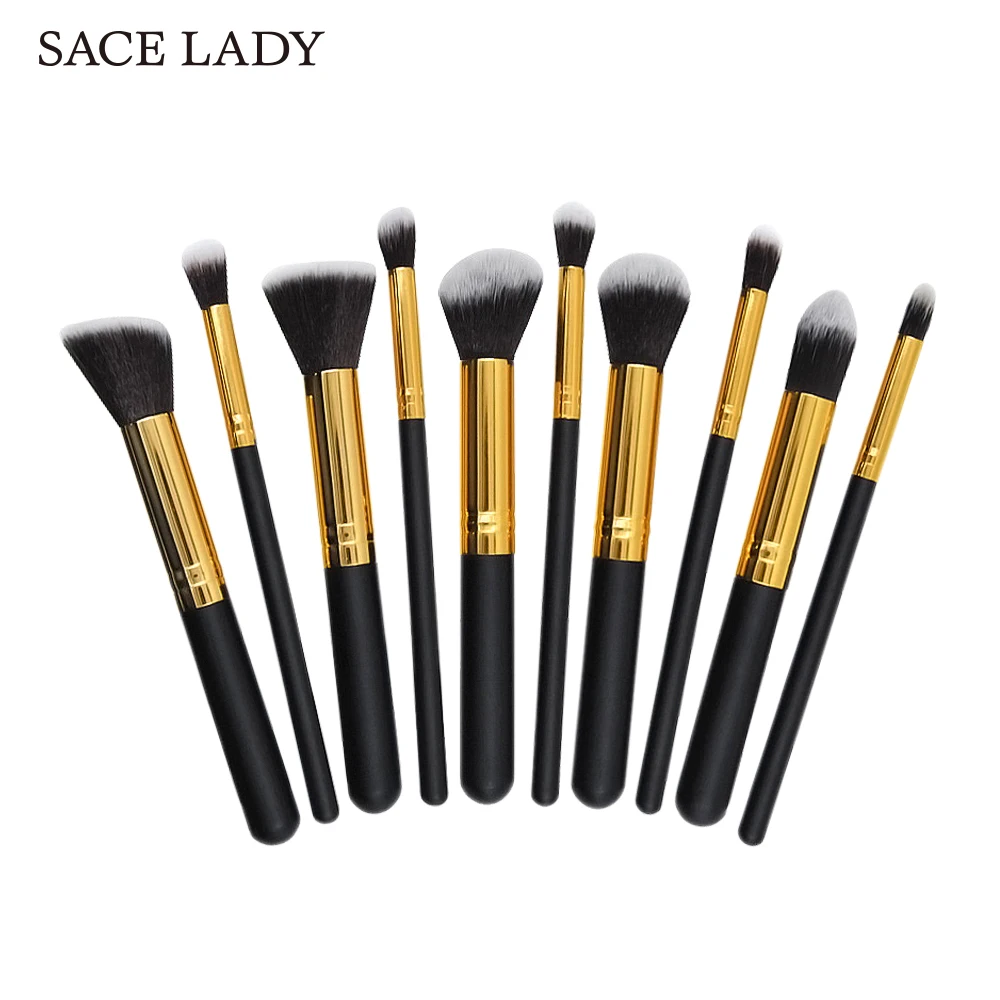 

SACE LADY 10pcs Makeup Brushes Set Professional for Face Foundation Powder Cream Make Up Brush Cosmetic Beauty Brand Tool Kit