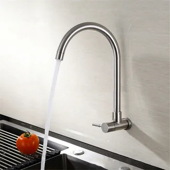 

Wall Mounted Kitchen Faucet Single Handle Brush Stainless Steel SUS304 Sink Tap Cold Water