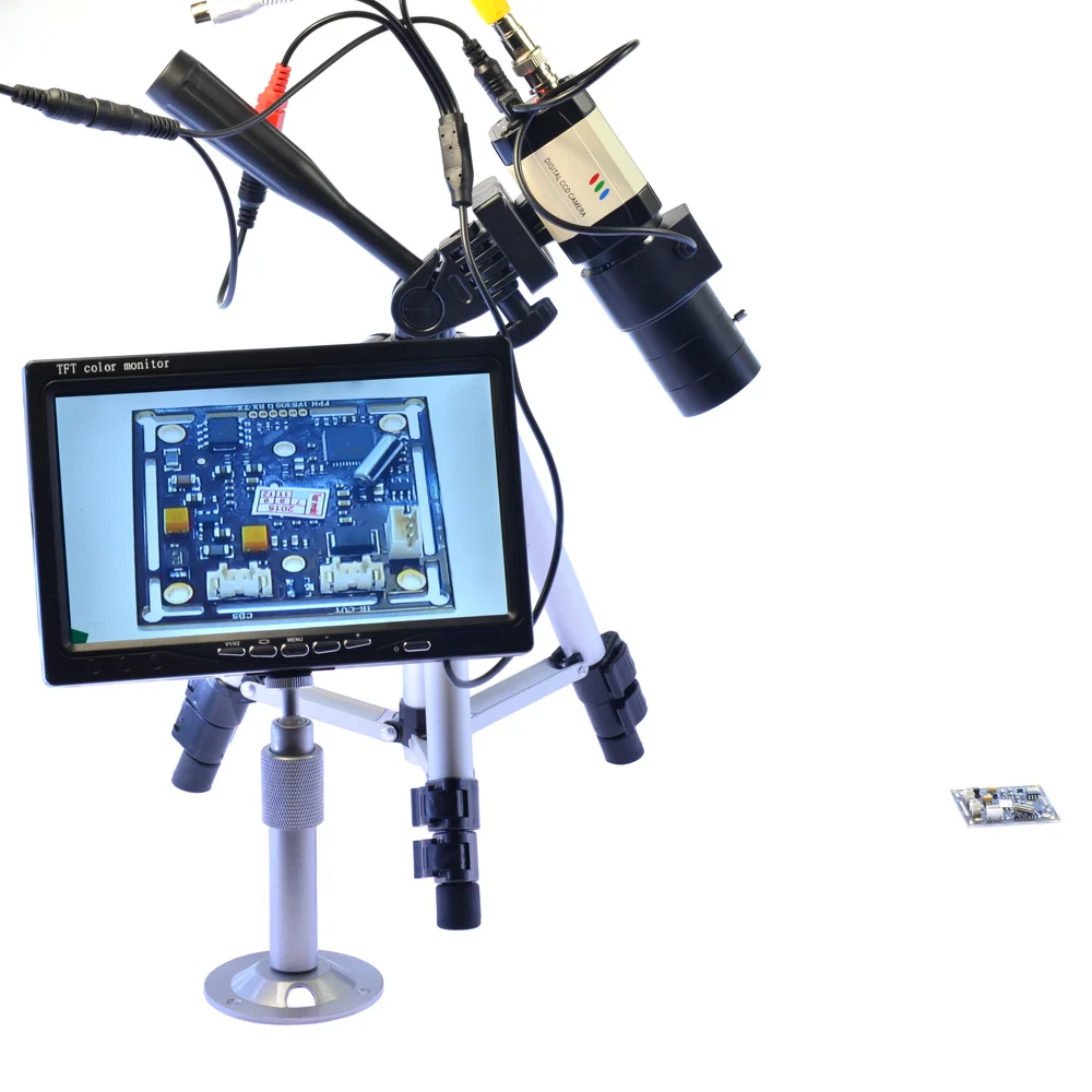 800TVL BNC Tripod Microscope Camera Industrial Camera 6-60mm Varifocal Zoom Lens Auto Iris 7 inch AV LCD Monitor