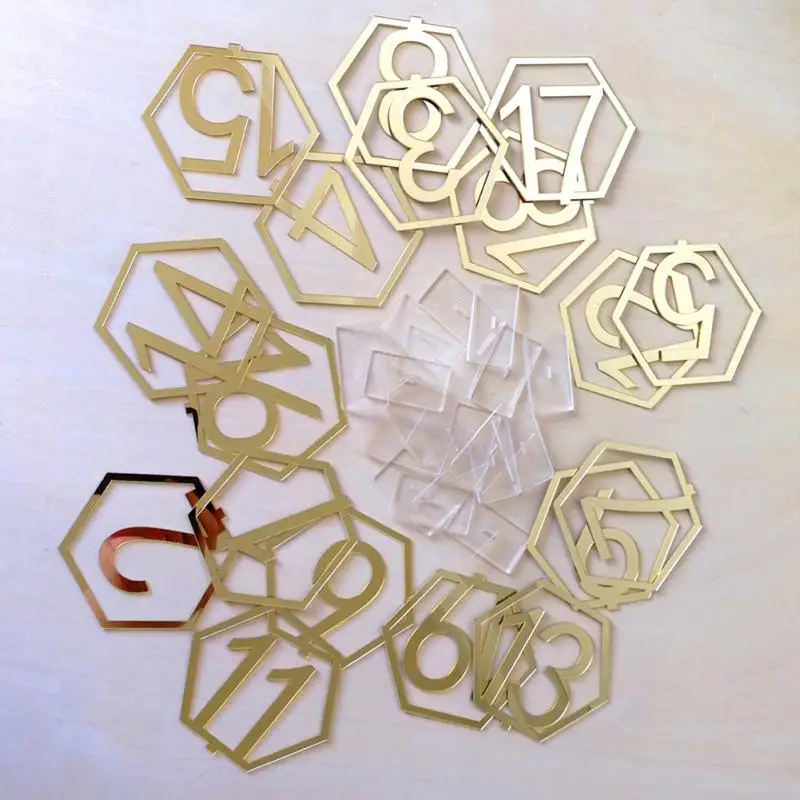 

Hexagon Table Number Signs for Wedding Party Decor,silver or Gold Acrylic Number,Roman Numerals Geometric Bohemia Centerpiece