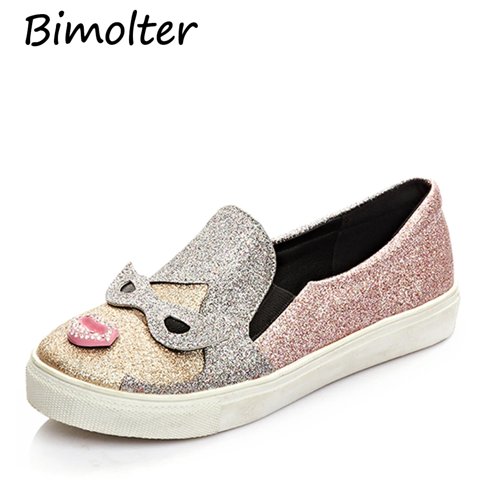 

Bimolter Sequined Cloth Cute Bling Animal Prints Flats Platform Thick Heels Ladies Loafers Women Comfortable Lazy Shoes PFEB015
