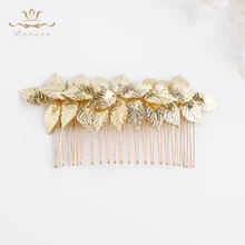 Свадебные гребни ручной работы, золотые листья, аксессуары для волос невесты, Кристальные Свадебные повязки для волос, вечерние аксессуары