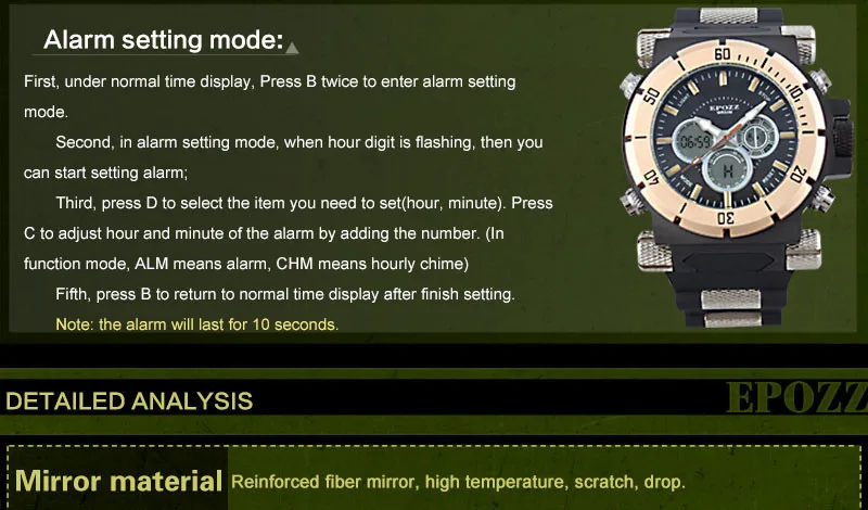 EPOZZ супер тяжелые 197 г аналоговые цифровые часы с двойным отображением времени мужские роскошные Брендовые Часы с резиновым ремешком Relogio masculino