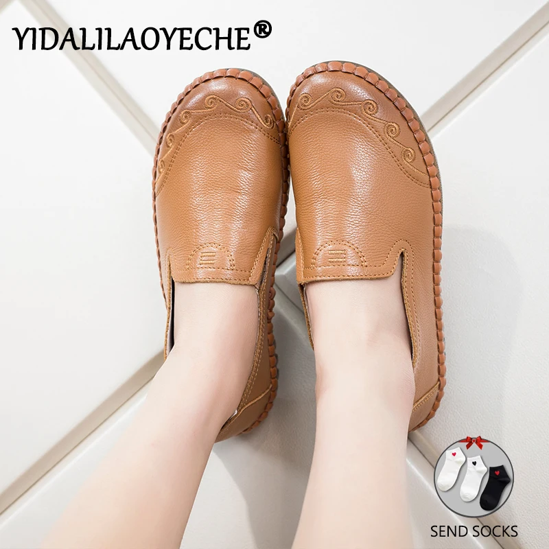

Brand Genuine Leather loafers women Casual creepers platform shoes Slip-On flat shoes embroider loafers women YIDALILAOYECHE