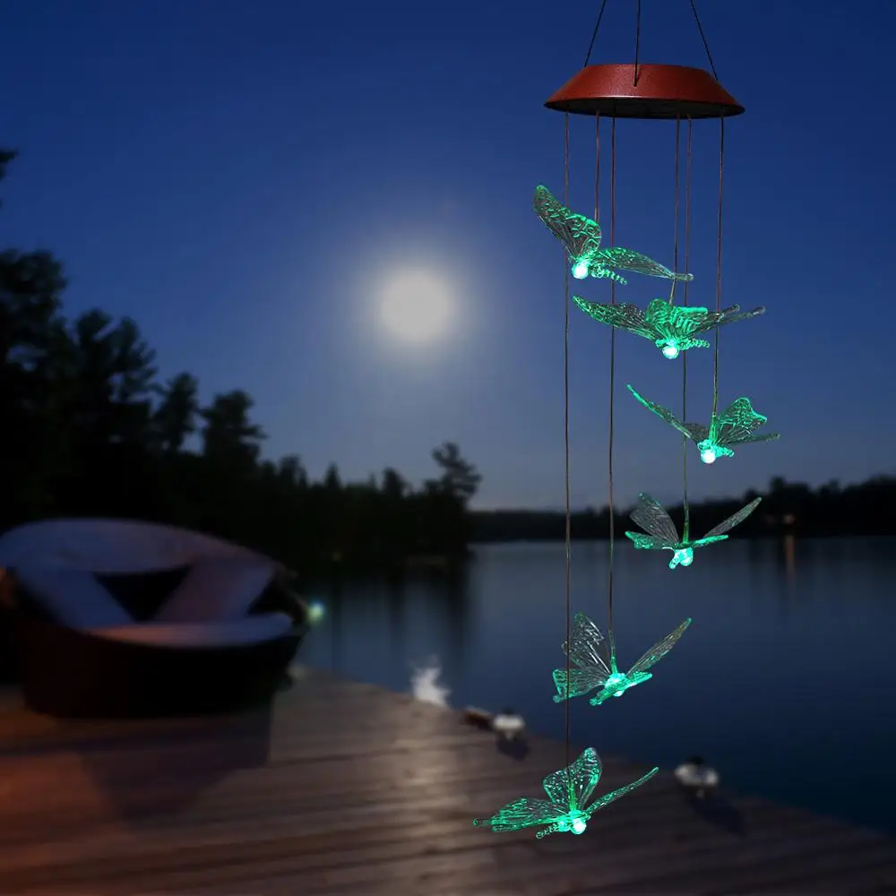 

New Solar Powered Color-Changing LED Wind Chime Outdoor Hanging Wind Bell Decorative Lamp for Patio Garden Home Decor