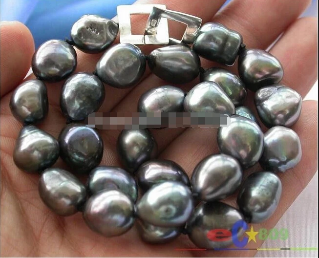 

+Luster 17" 13mm BAROQUE TAHITIAN BLACK PEARL NECKLACE