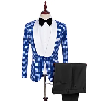 

Men's business casual professional wear men's dot single buckle slim suit two-piece suit (jacket + pants) wedding party dress
