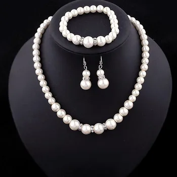 

Jewelry Sets Simulated-Pearl Necklace Bracelet Earrings Women Jewelry Sets Inlay CZ Bride Set Women Wholesale Jewelry