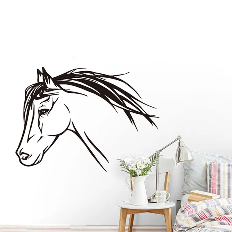 wonderful mustang wall sticker horse head decal for boys bedroom vinyl outline pony wall decal art mural diy home muraux syy107 in wall stickers from home