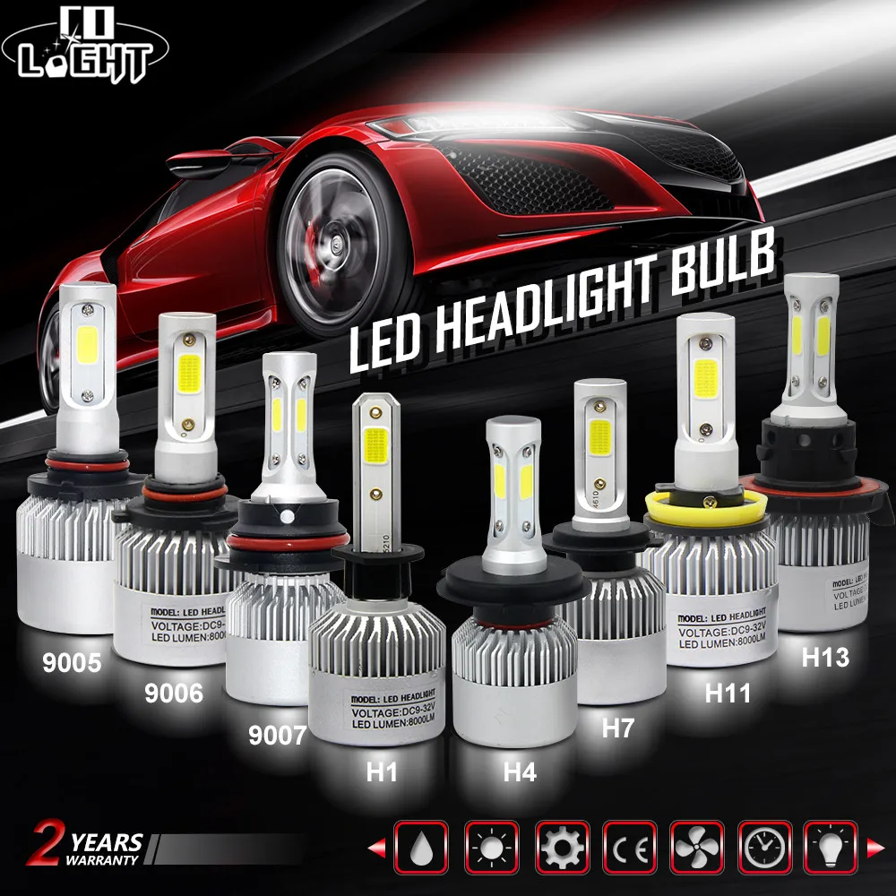

CO LIGHT Car Headlight 72W COB H4 Led H7 Bulb H13 H11 9006 9005 9007 Auto Lamp 8000LM 6500K LED Headlight Bulb Fog Light 12V 24V