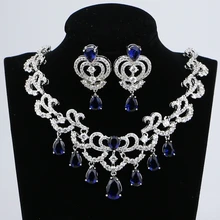 Капли воды синий кубический цирконий Белый CZ для женщин Серебряный цвет ювелирные изделия Свадебные серьги кулон ожерелье наборы