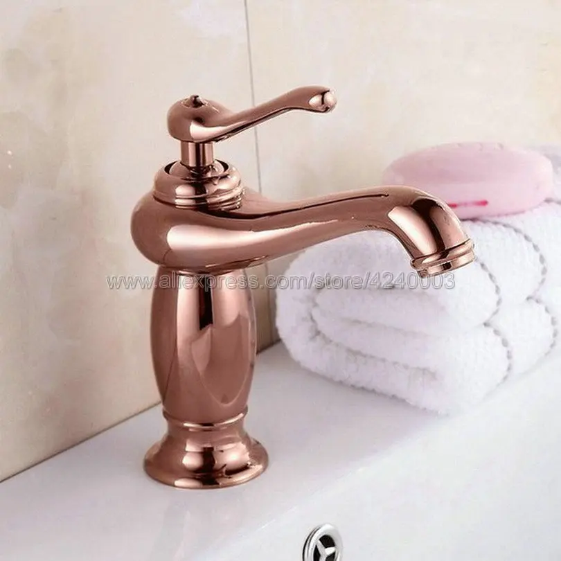 

Rose Gold Brass Deck Mount Single Hole Bathroom Faucet Vanity Vessel Sinks Mixer Tap Cold And Hot Water Tap Kgf003