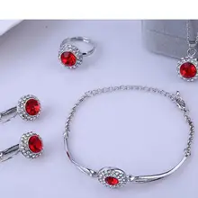 RU Австрия Кристалл свадьба Серебро 925 КРАСНЫЙ CZ Цирконий Кристалл ожерелье браслет серьги кольцо четыре шт ювелирные наборы