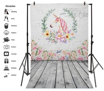 

Laeacco Cartoon Unicorn Flowers Wooden Board Baby Girl Princess Birthday Party Backdrop Photography Background For Photo Studio