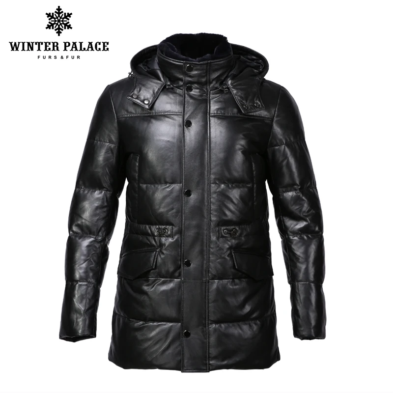 

Suit style leather jacket men Bring hat leather jacket Internal Cotton jacket mens genuine leather Warm jaqueta de couro
