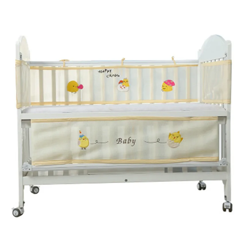 

2Pcs Print Embroidery Baby Anti-collision Protector Bed Surrounding Baby Breathable Mesh Summer Crib Bumper Kit Bedding Supplies