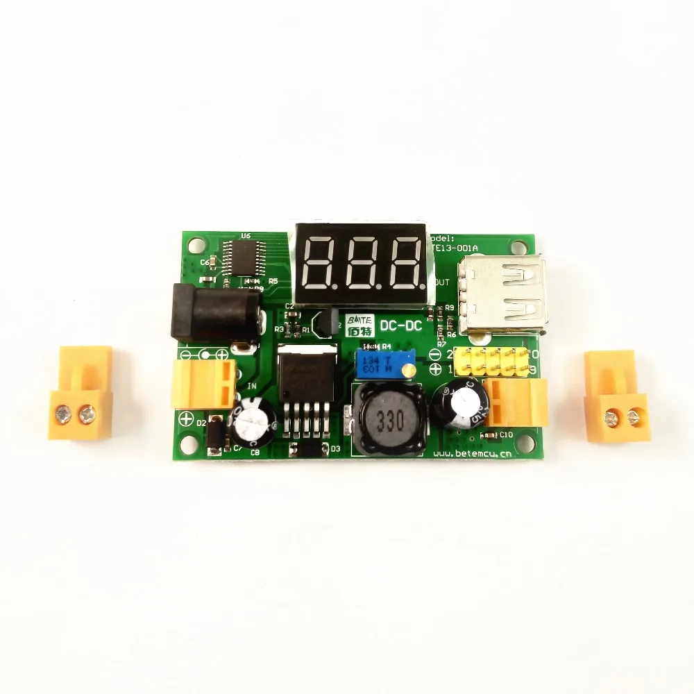 

5pcs LM2596 DC 4.5~40 to 1.25-37V Adjustable Step-Down Power Module + LED Voltmeter + USB port +2.54mm needle easy use BTE13-001