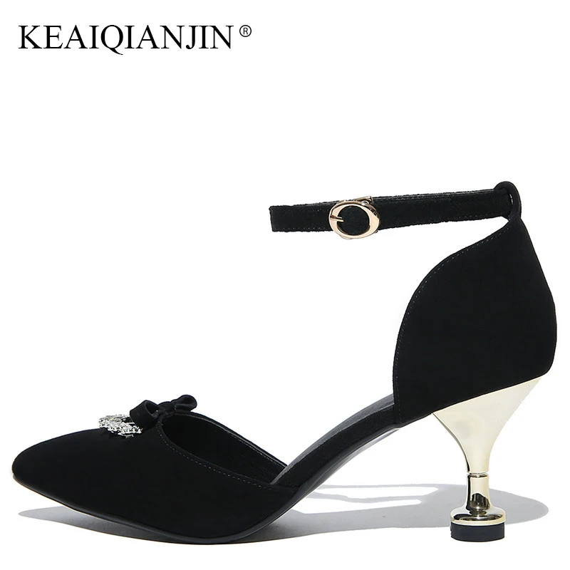 

KEAIQIANJIN Woman Summer Bling High Heeled Sandals Fashion Black Party Prom Shoes Sexy Genuine Leather Gladiator Sandals 2018