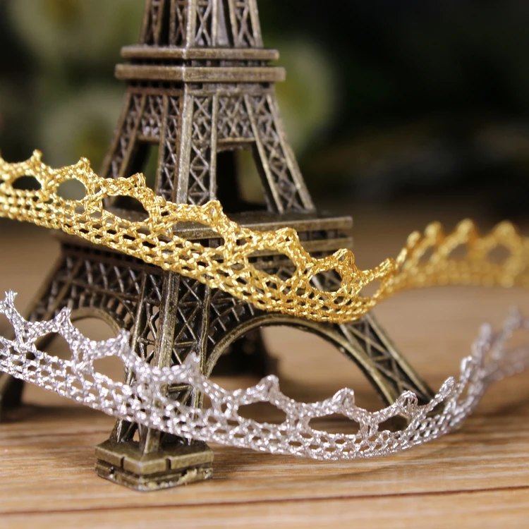 10 Yards 10mm Gold Silver Thread Rayon Wave Lace Fabric Sewing Trim DIY Craft Wedding font