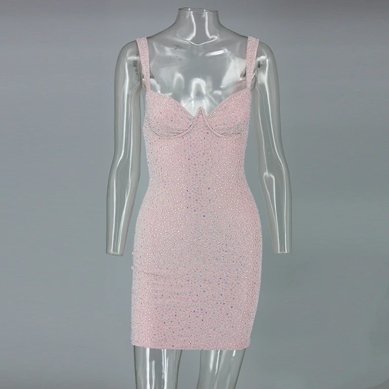Tobinoone элегантное вечернее платье с блестками vestidos Verano летнее сексуальное платье с глубоким v-образным вырезом без рукавов для ночного клуба женское платье - Цвет: Розовый