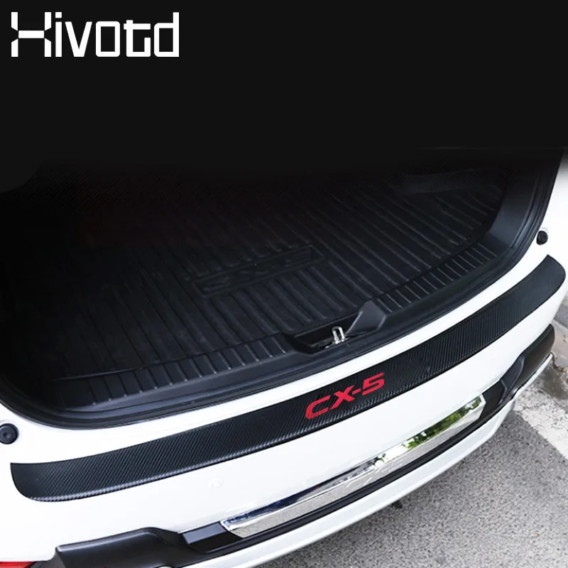

Hivotd For Mazda CX-5 CX5 Accessories Car Trunk Rear Bumper Trim Anti-Kicked Scratch Protection Sticker Strip 3D Carbon Fiber