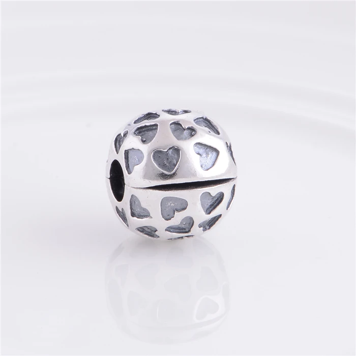 

New 925 Sterling Silver Lock Clip Stopper Charm Beads Ball with Love Hearts, DIY Jewelry For Pandora Charm Bracelet KT069-N