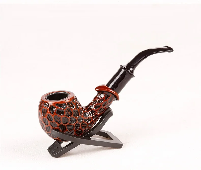 

6pcs/lot bent stem herb pipes cigarette holder with stand rack pouch bag craft wood color acrylic vitage Tobacco Smoking pipe