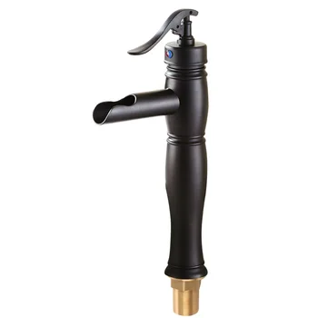 

Waterfall Spout Basin Vessel Sink Faucet Deck Mount Black Brass Mixer Tap for Bathroom Chrome Vanity Sink Tap