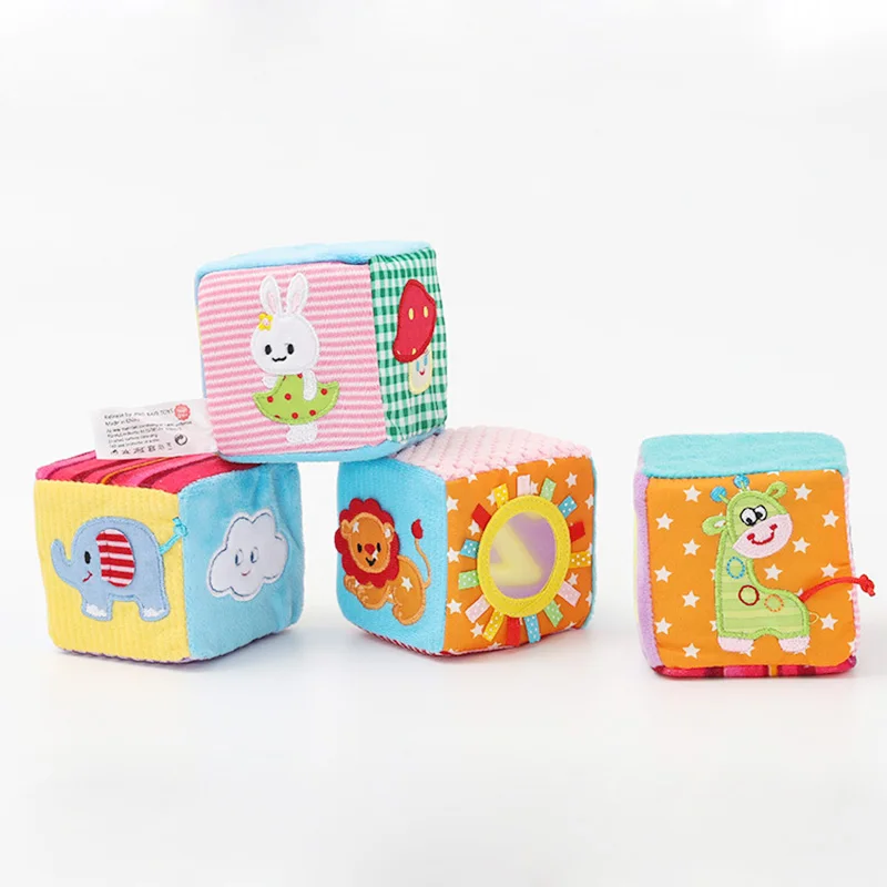 Random 2Pcs Baby 7x7x7cm Digital Pattern Building Block Toy Infant Doll Soft Plush Rattle Early Educational Toys Gifts For Kids