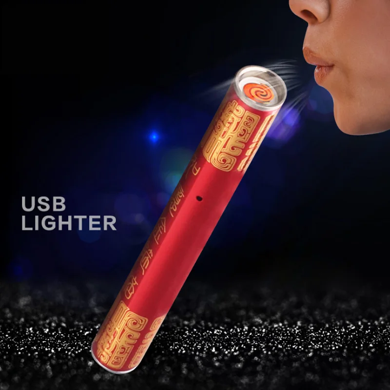 

Mini Thin USB Lighter Metal Rechargeable Electronic Airflow Induction Lighter Cigarette Lighter Encendedor Cigar Fire Smoker