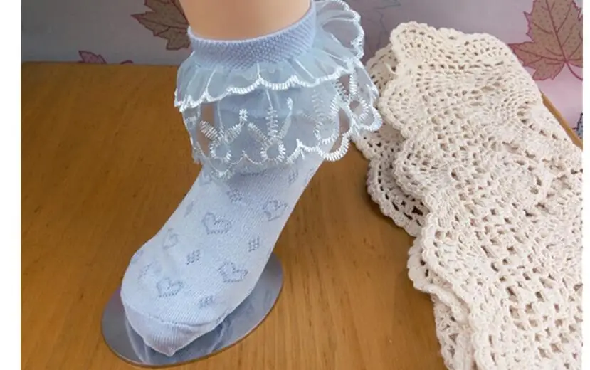 Г. хлопковые кружевные носки для девочек детские летние тонкие сетчатые носки короткие носки принцессы для девочек, хлопковые сезонные носки одежда для детской вечеринки - Цвет: blue double mesh