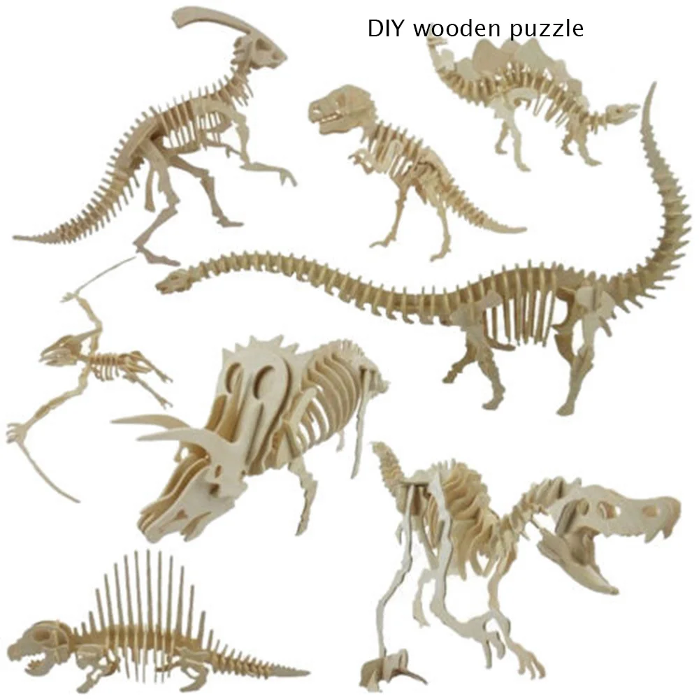 

1PC DIY 3D Natural Wooden Dinosaur Puzzle Game Children Kids Toy Model Building Kids Educational Hobbies Gift Kids Toy